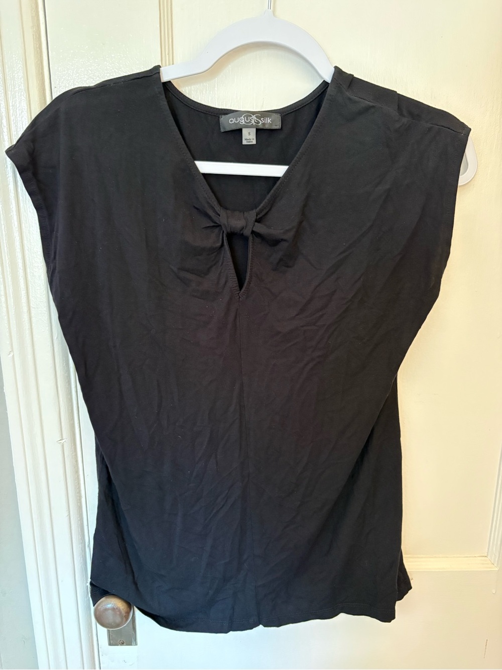august silk Black Cap-Sleeve Top with Front Knot